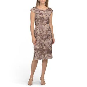 ALEX EVENINGS Mocha Embroidered Sequin Mini Sheath Dress